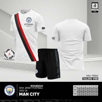 Áo CLB Man City trắng sọc 2025-2026 thun mè