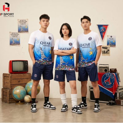 Áo CLB PSG họa tiết trắng xanh 2026