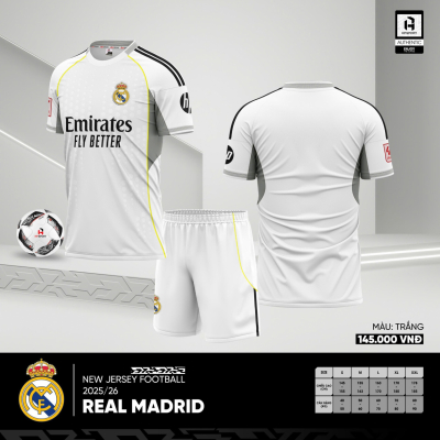 Áo CLB Real Marid trắng 2025-2026 thun mè